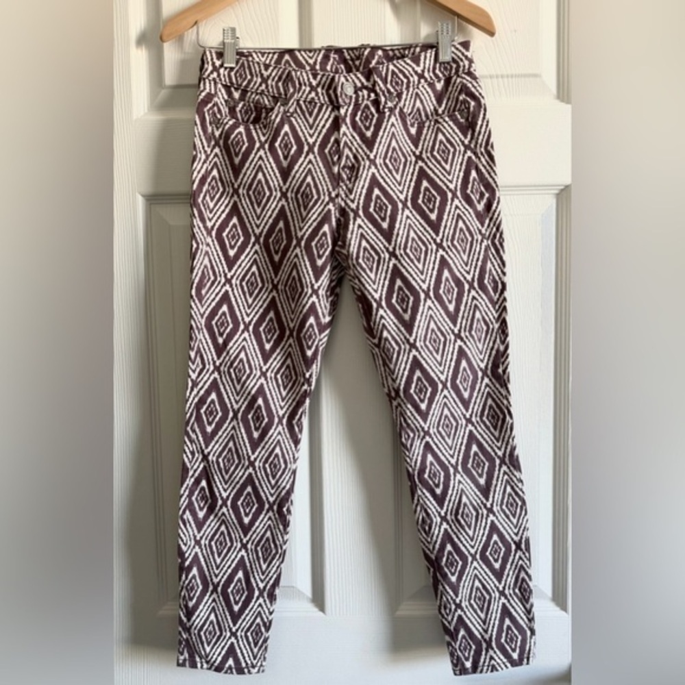 7 For All Mankind Purple and White Patterned Cropped jeans